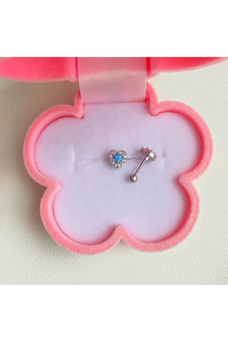 Cerrahi Çelik Renkli Taşlı Kalp Tragus Piercing