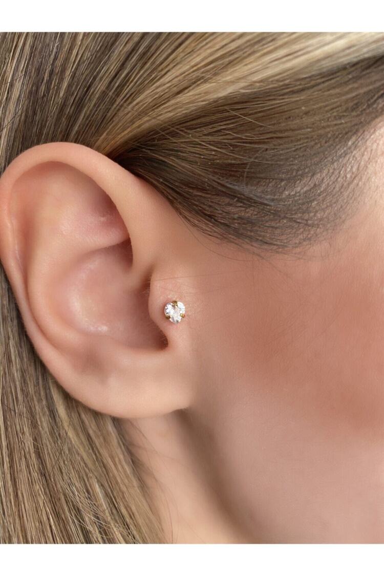 Cerrahi Çelik Gold Tek Taş Kalp Tragus , Kıkırdak , Piercing