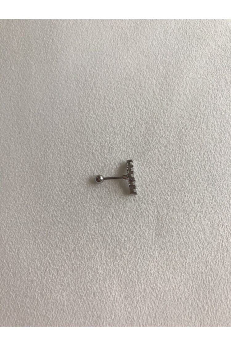 Cerrahi Çelik Kadın Silver Rengi Beş Taş Tragus Kıkırdak Piercing