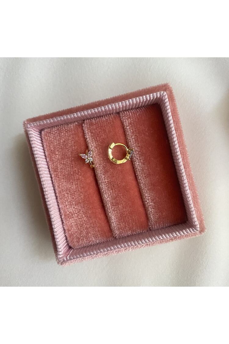 Kadın Pembe Taşlı Kelebek Halka Tragus Piercing