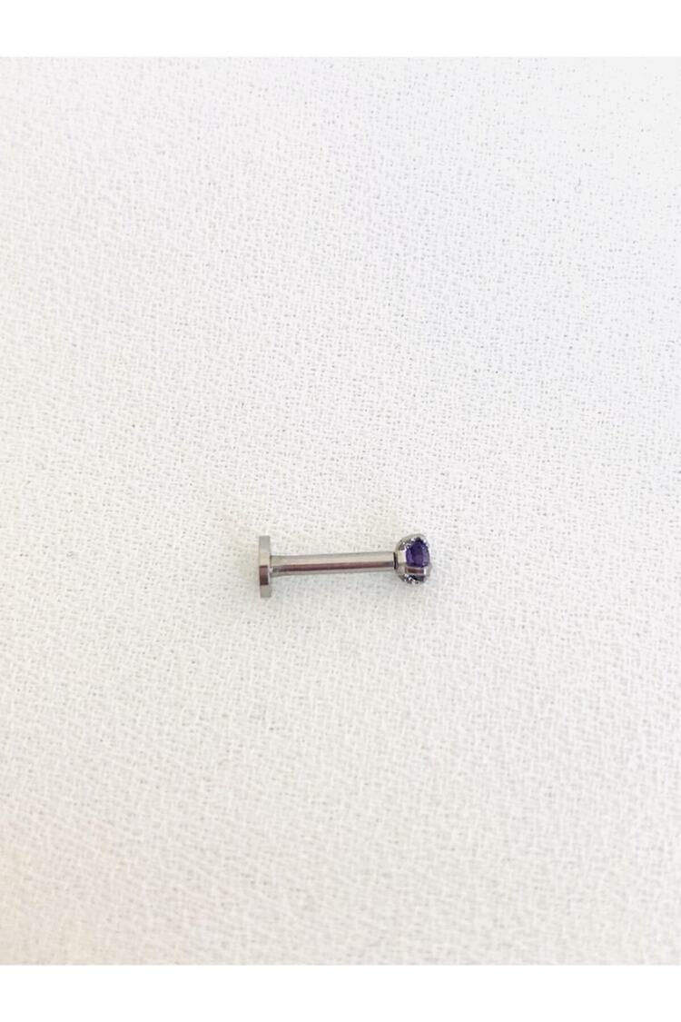 Kadın Cerrahi Çelik Silver Tek Taşlı Tragus Piercing Kıkırdak 6 mm