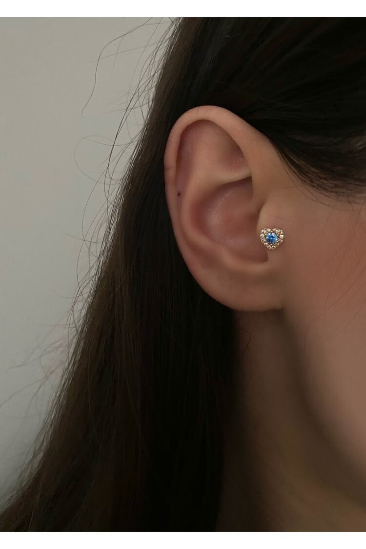 Cerrahi Çelik Renkli Taşlı Kalp Tragus Piercing