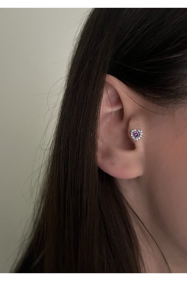 Cerrahi Çelik Renkli Taşlı Kalp Tragus Piercing