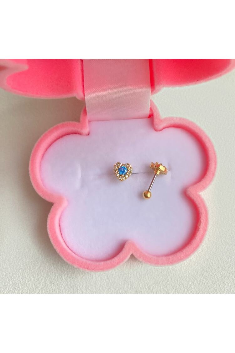 Cerrahi Çelik Renkli Taşlı Kalp Tragus Piercing
