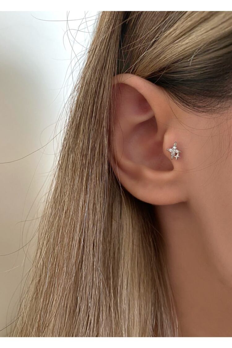 Kadın Silver Ikili Yıldız Tragus Kıkırdak Piercing