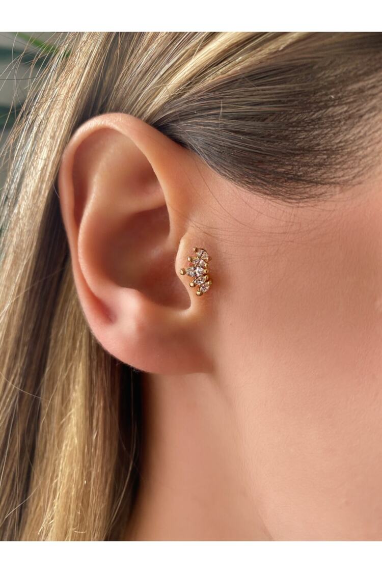 Kadın Baget Taşlı Gold Renkli Kıkırdak Tragus Piercing