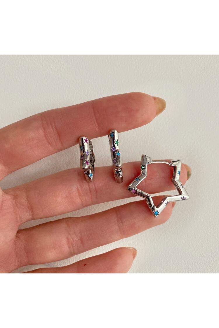 Renkli Mineli Yıldız Model 3'lü Küpe