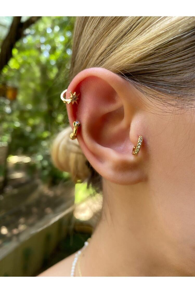 Kadın Gold Renkli Taşlı Halka Tragus Kıkırdak Piercing