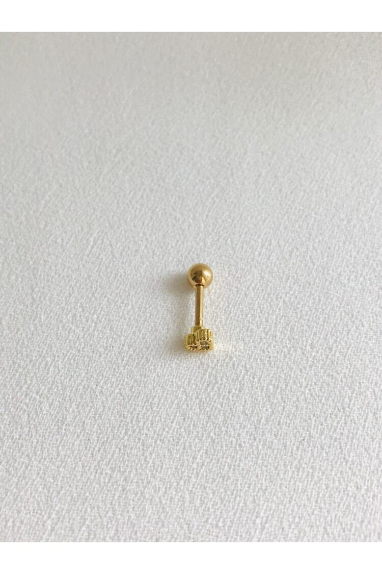 Kadın Gold Rengi Minimal Kalp Detaylı Tragus Kıkırdak Piercing 6mm