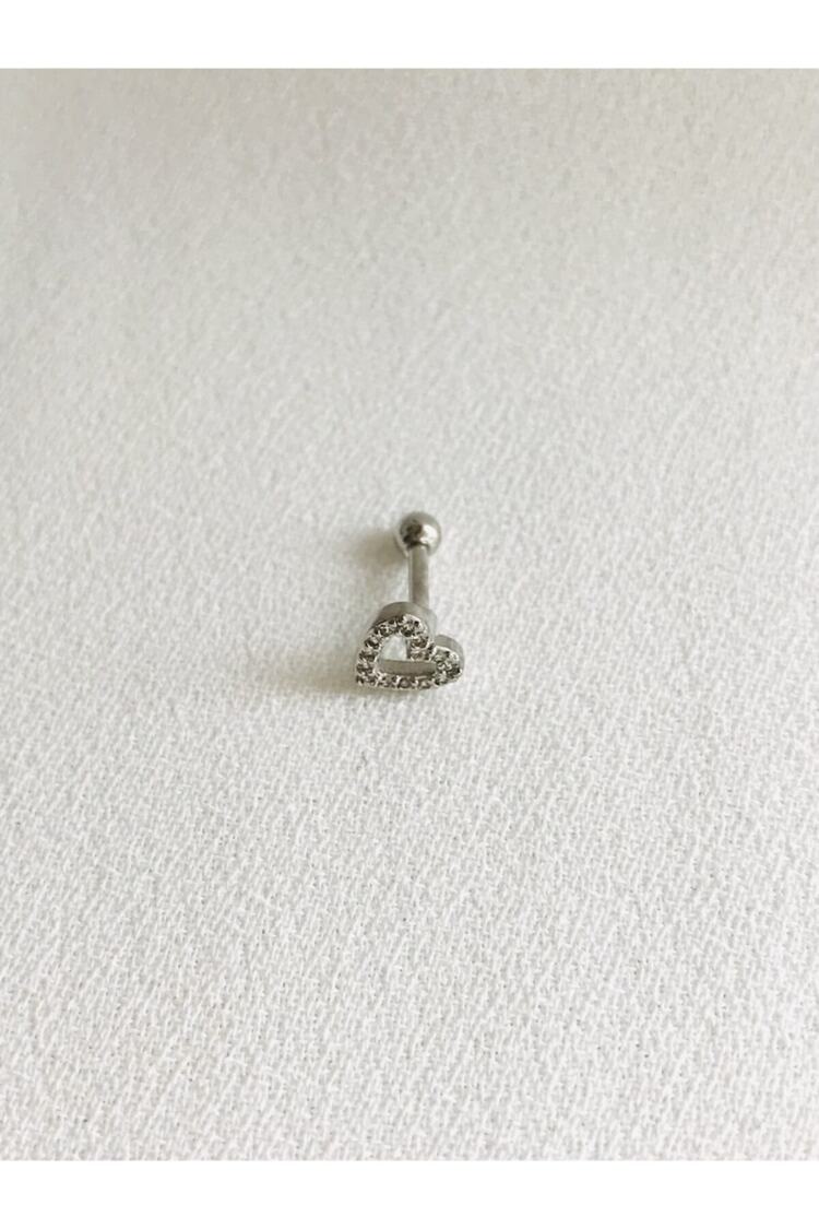 Kadın Silver Rengi Cerrahi Çelik Kalp Tragus Kıkırdak Piercing 6mm