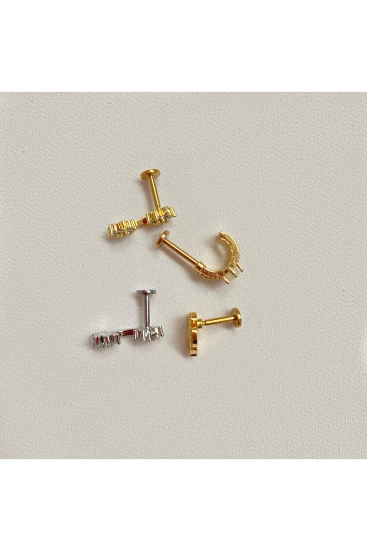 Kadın Silver Renkli Ikili Papatya Tragus Piercing