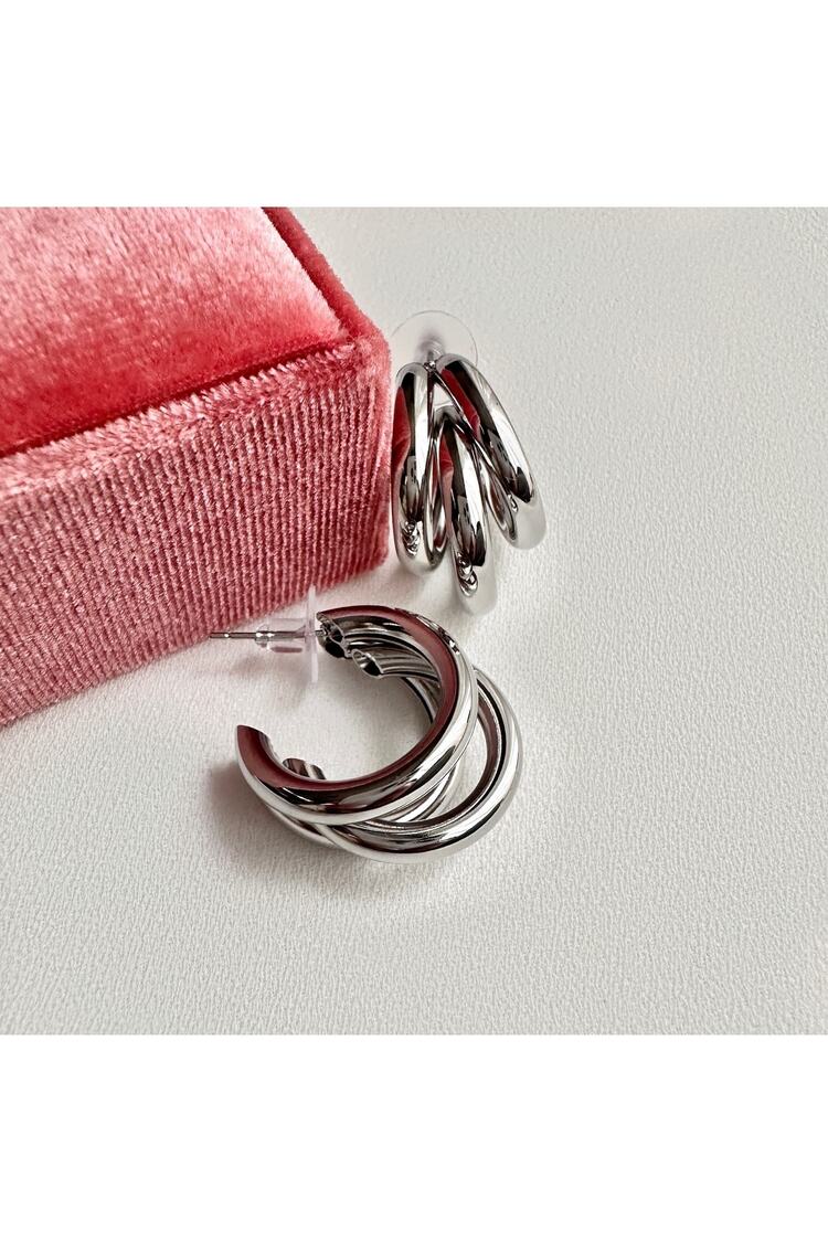 Kadın Silver Üç Sıralı 2'li Küpe