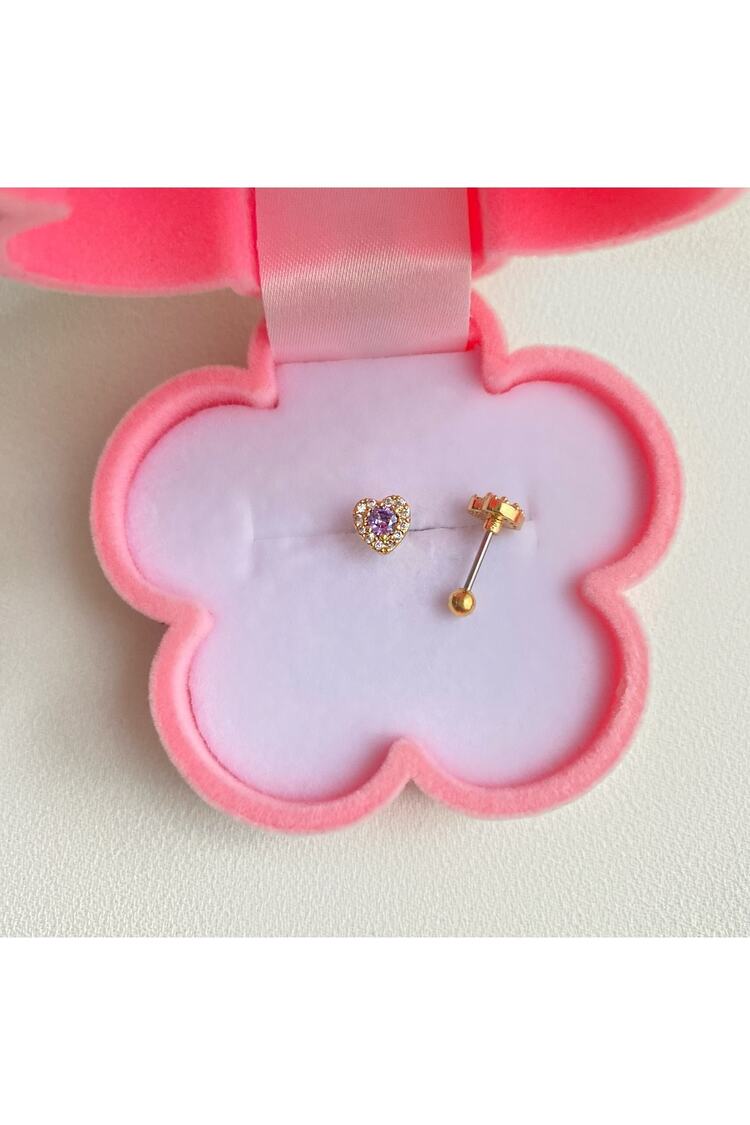 Cerrahi Çelik Renkli Taşlı Kalp Tragus Piercing