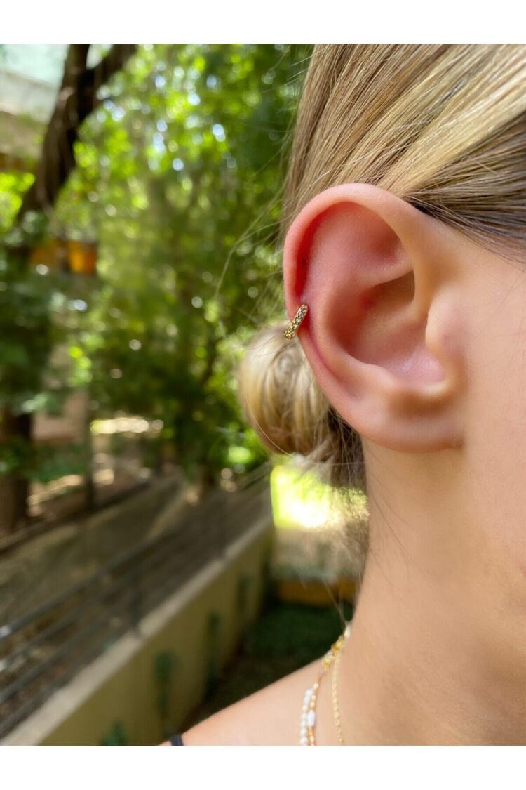 Kadın Gold Renkli Taşlı Halka Tragus Kıkırdak Piercing