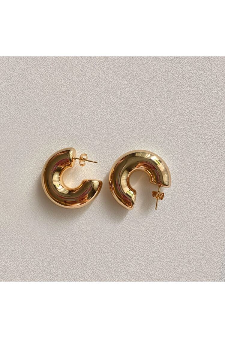Kadın Gold Renkli Mini Double Halka Küpe Çifti