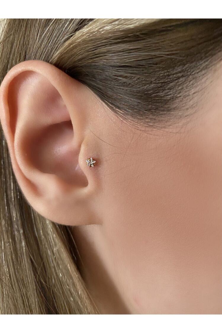 Cerrahi Çelik Yıldız Tek Taş Piercing Tragus 6mm