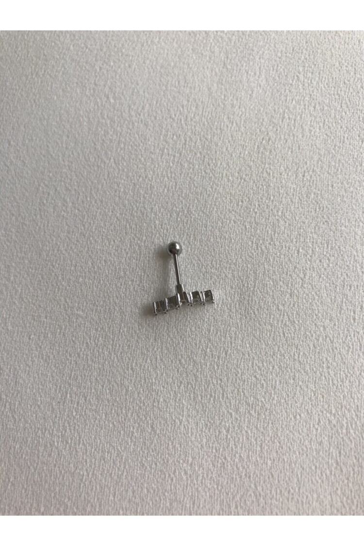 Cerrahi Çelik Kadın Silver Rengi Beş Taş Tragus Kıkırdak Piercing