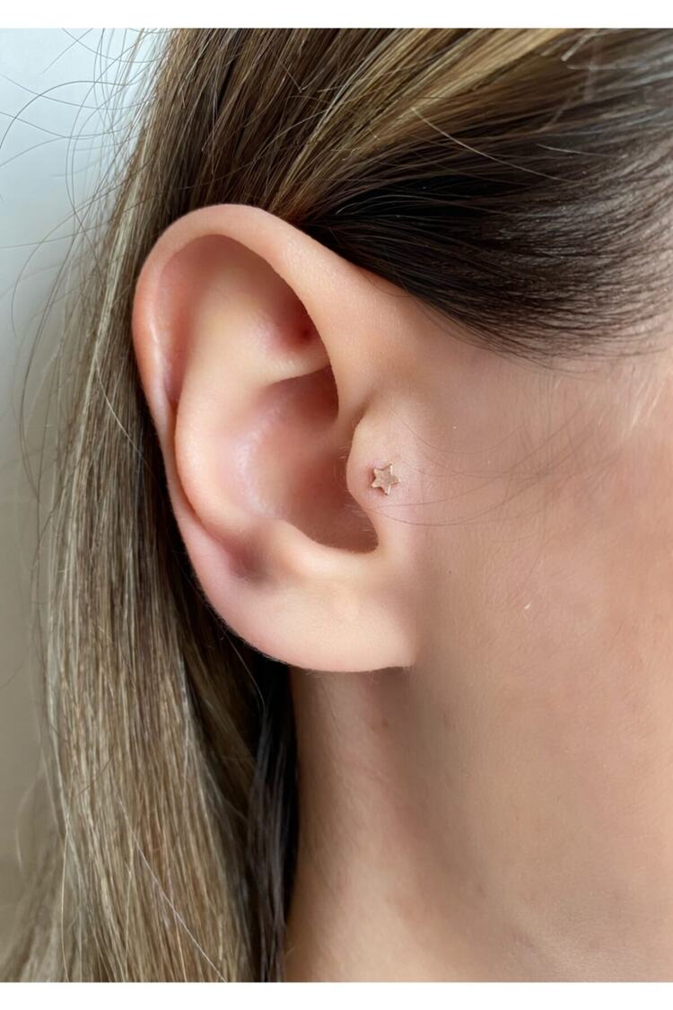Kadın Cerrahi Çelik Rose Rengi Yıldız Tragus Piercing