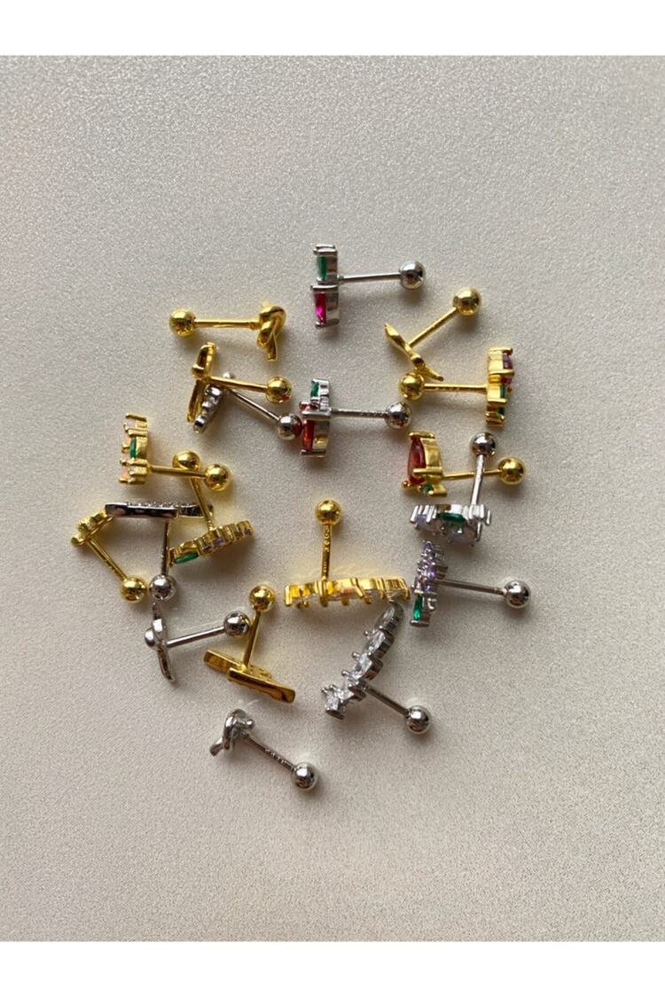 Kadın Silver Renkli Şeftali Tragus Kıkırdak Piercing