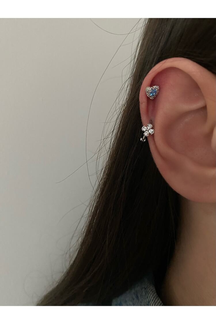 Cerrahi Çelik Renkli Taşlı Kalp Tragus Piercing