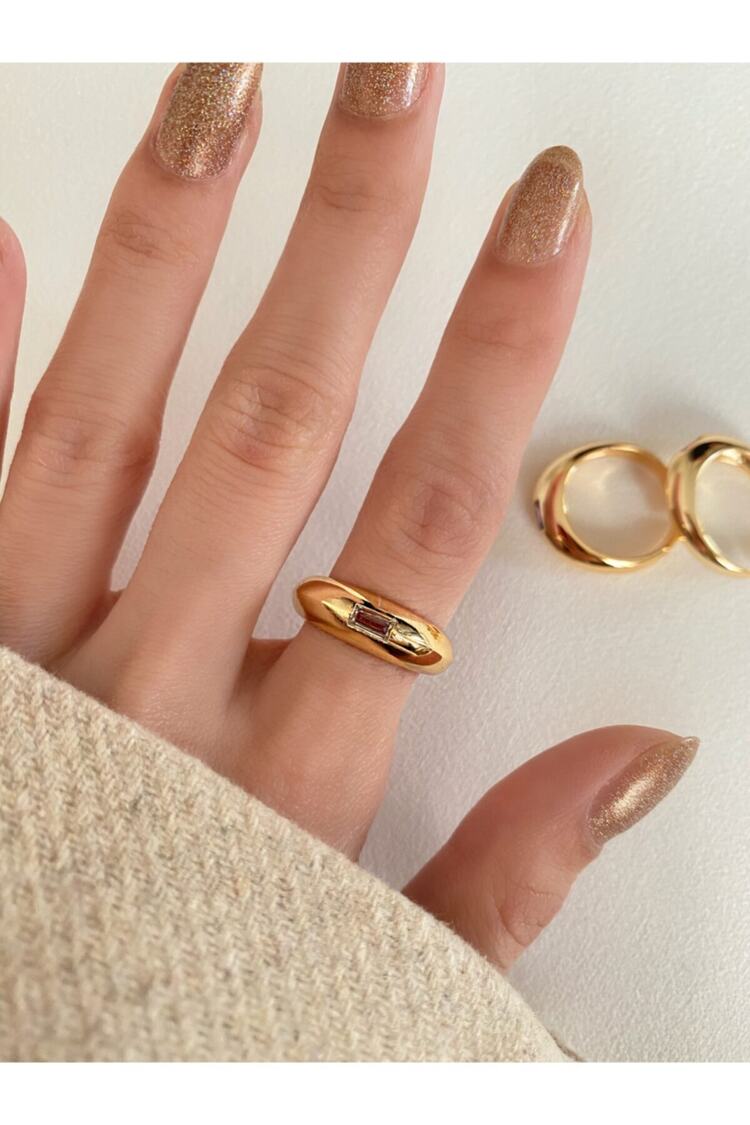 Kadın Gold Rengi Altın Kaplama Taşlı Ayarlanabilir Yüzük