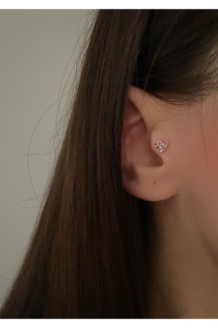 Gold Renkli Minimal Etnik Kalp Piercing Tragus