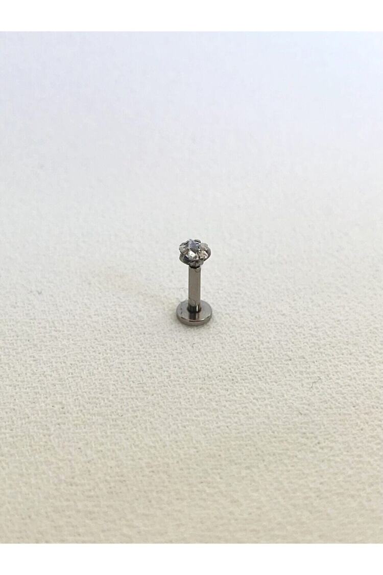 Kadın Çelik Silver Rengi Yıldız Tek Taş Tragus Piercing