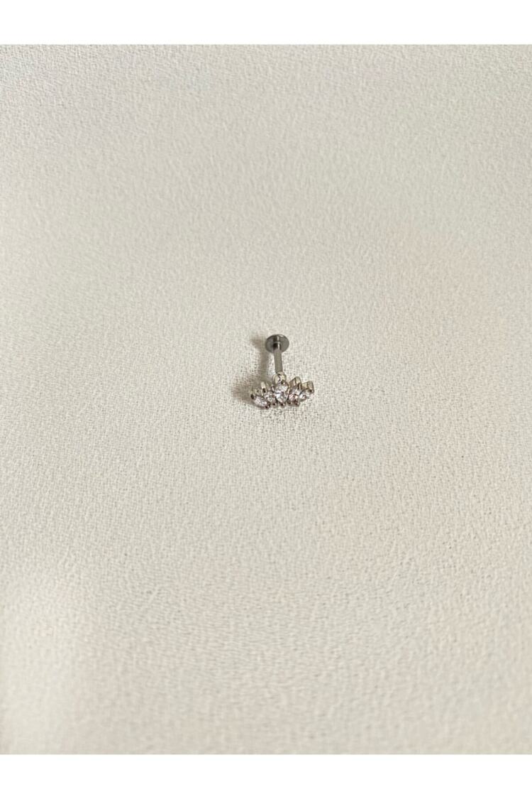 Kadın Baget Taşlı Silver Renkli Kıkırdak Tragus Piercing