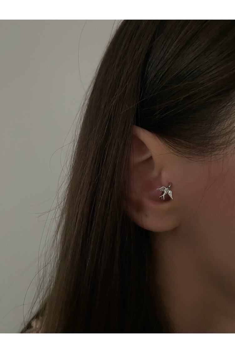 Kadın Sallantılı Kuş Detaylı Halka Tragus Piercing Kıkırdak