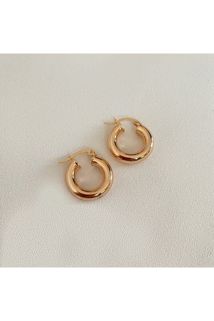 Kadın Gold Rengi Mini Double Halka Küpe Çifti