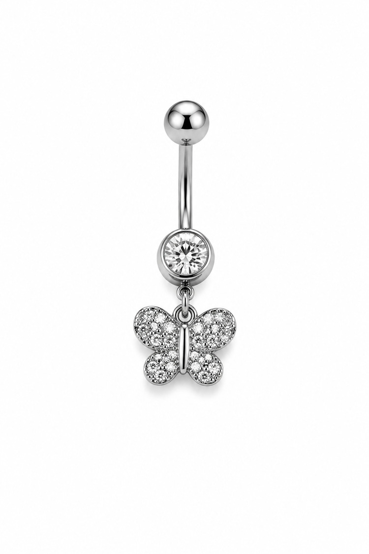 Çelik Sallantılı Kelebek Göbek Piercing