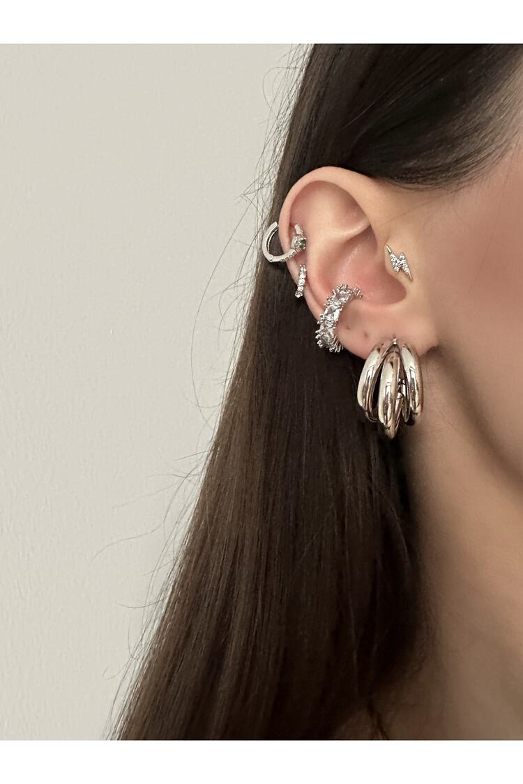 Kadın Silver Üç Sıralı 2'li Küpe