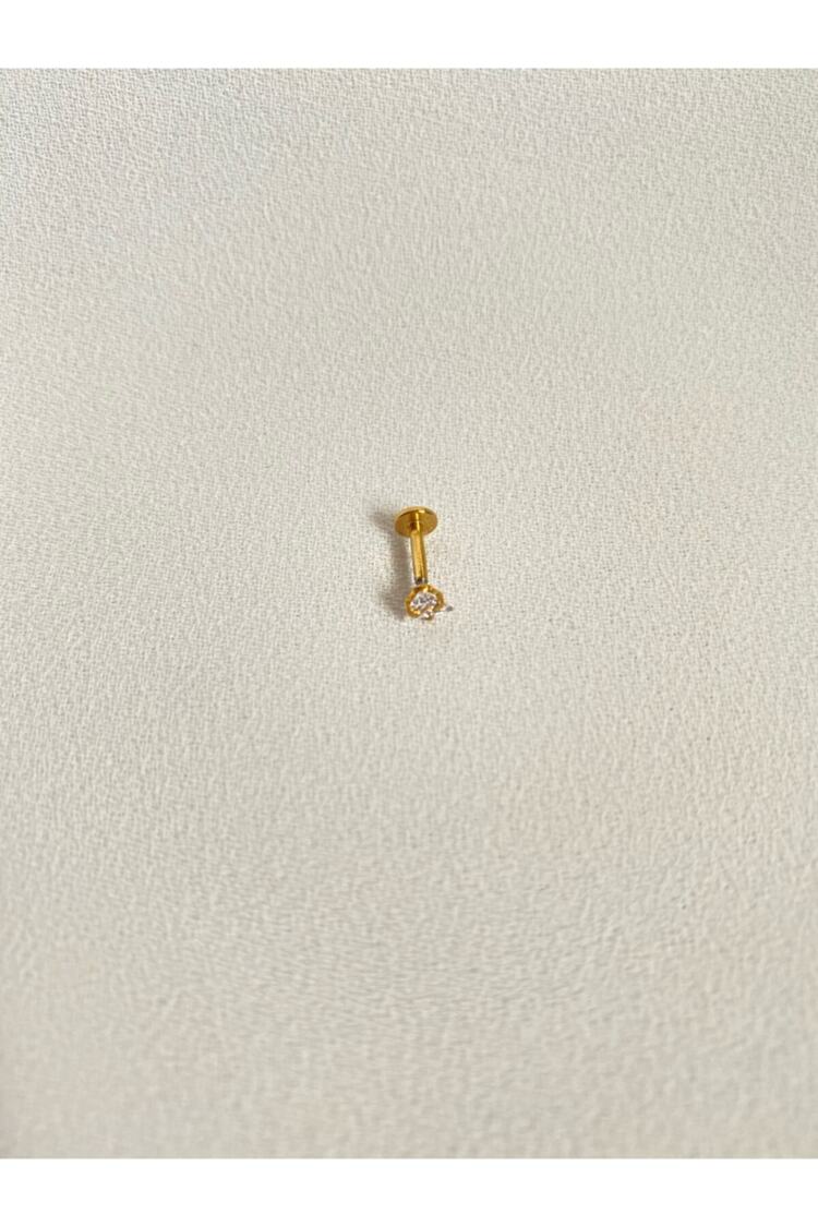 Kadın Cerrahi Çelik Gold Rengi Tek Taş Üçgen Tragus Kıkırdak Piercing 6mm