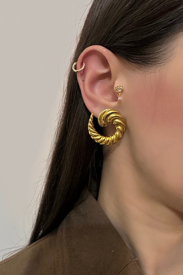 Çelik Tırtıklı Spiral 2'Li Küpe