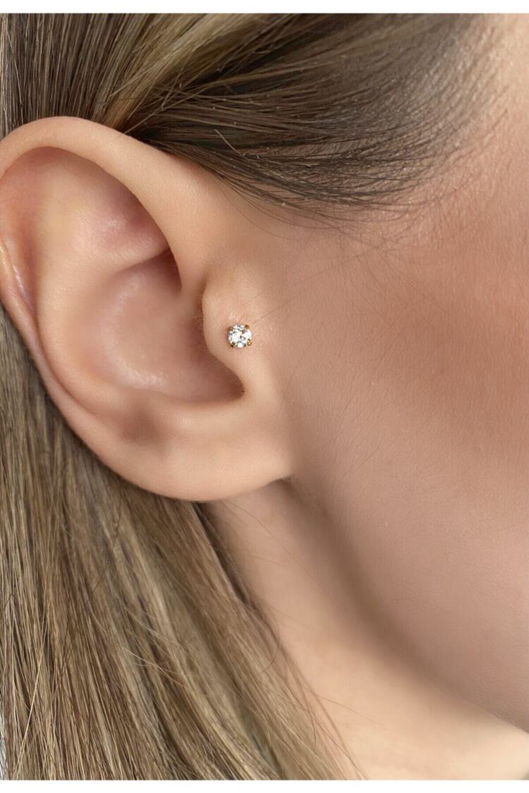 Cerrahi Çelik Gold Küçük Yuvarlak Tek Taş Piercing , Kıkırdak , Tragus