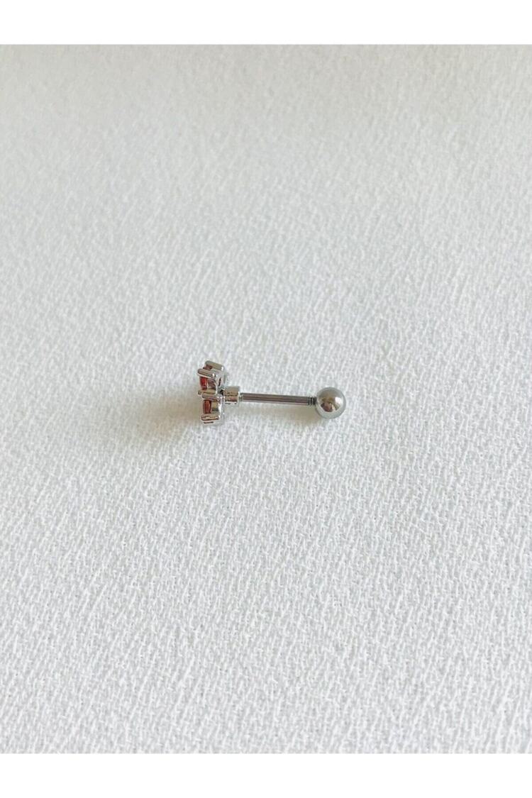 Kadın Gümüş Renk Cerrahi Çelik Kiraz Kıkırdak Piercing 6 mm