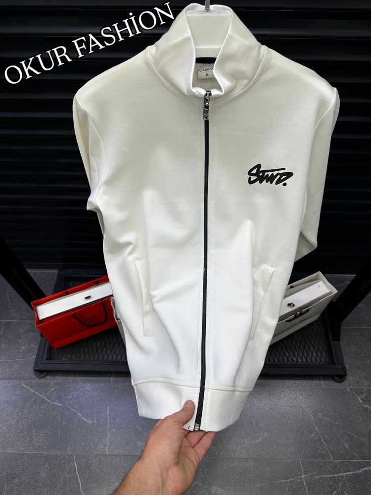 Pull And Bear STWD new Season Premium Front And Back Printed Cotton Zippered Cardigan