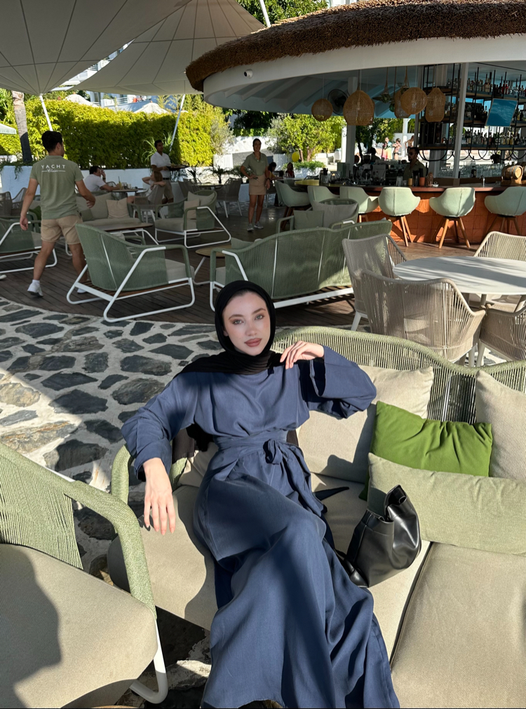 LACİVERT TASARIM ELBİSE 