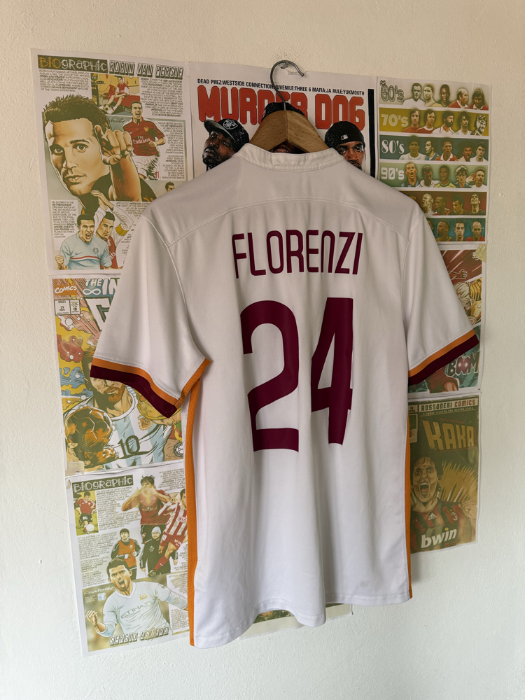 Orijinal AS Roma 2015-16 Alessandro Florenzi Koleksiyonluk Yakalı Beyaz Forması (M)