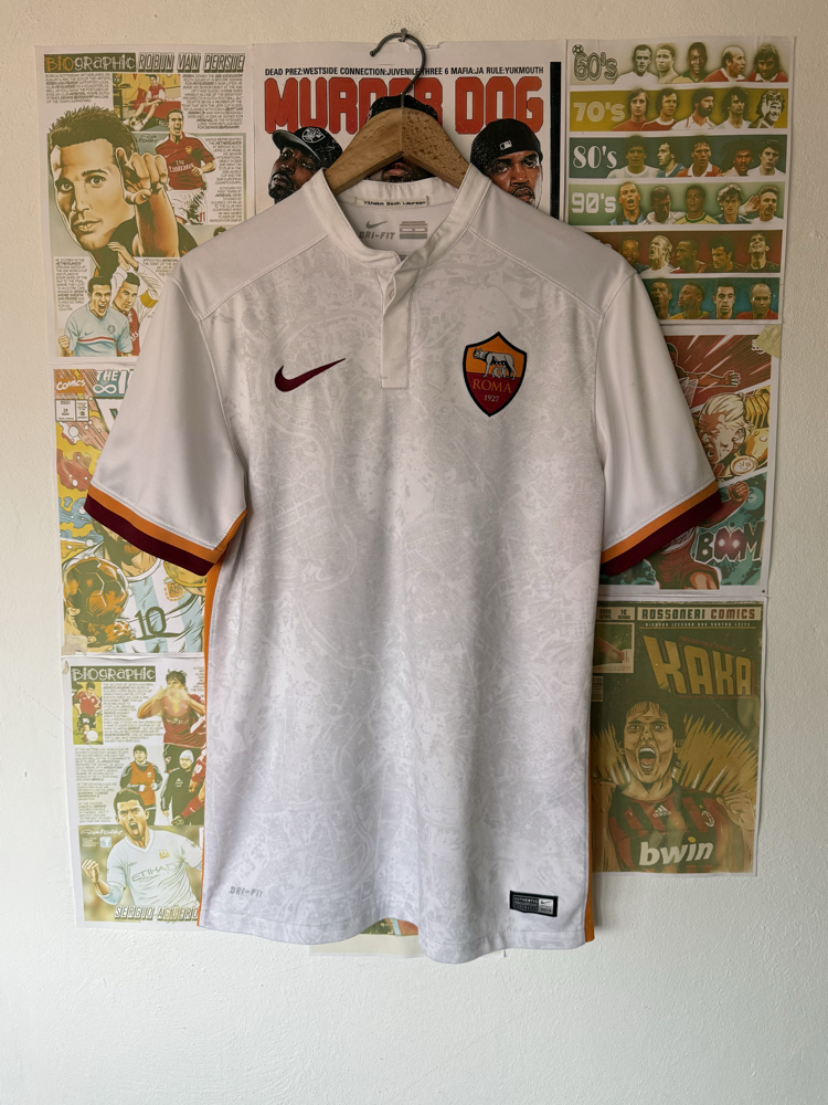 Orijinal AS Roma 2015-16 Alessandro Florenzi Koleksiyonluk Yakalı Beyaz Forması (M)
