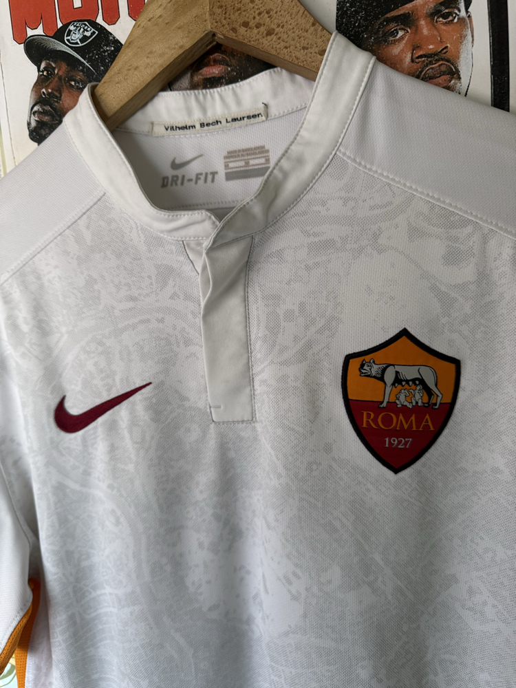 Orijinal AS Roma 2015-16 Alessandro Florenzi Koleksiyonluk Yakalı Beyaz Forması (M)