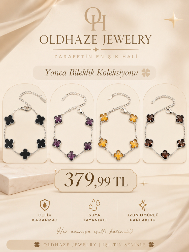 Renk seçenekleri ile Çelik Yonca Bileklik Gold & Silver