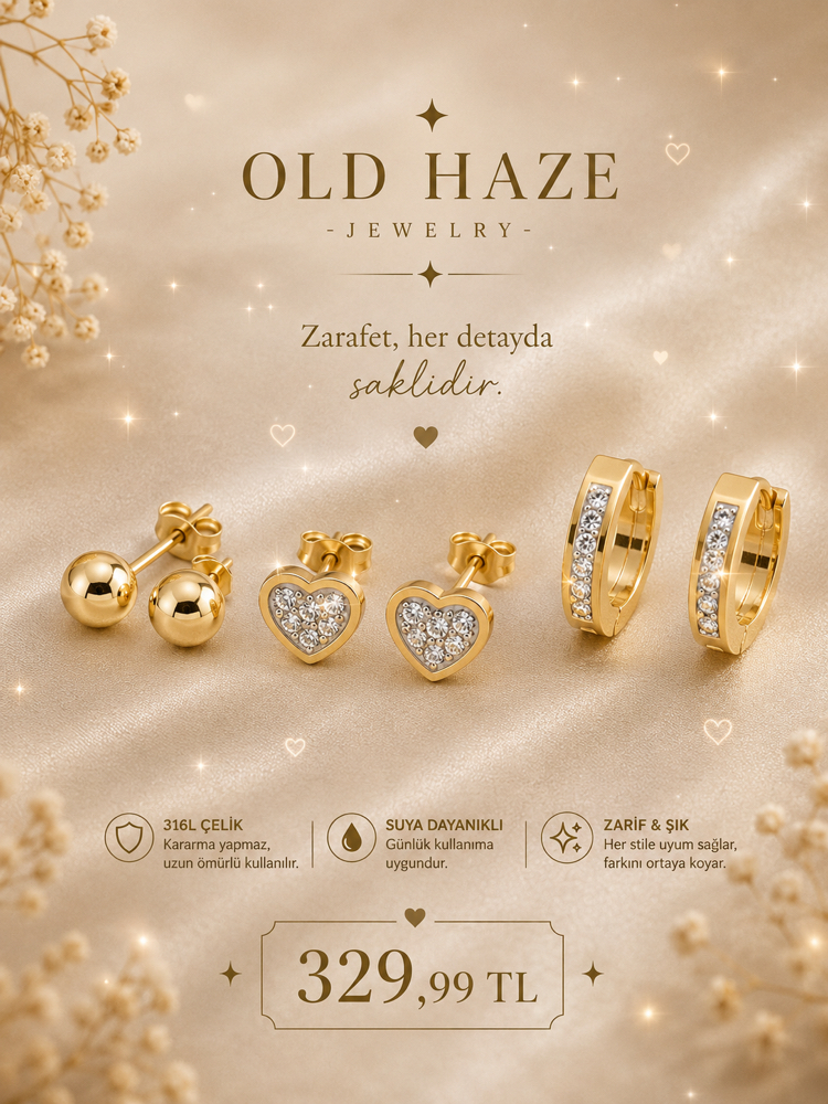 Çelik Altılı Küpe Gold
