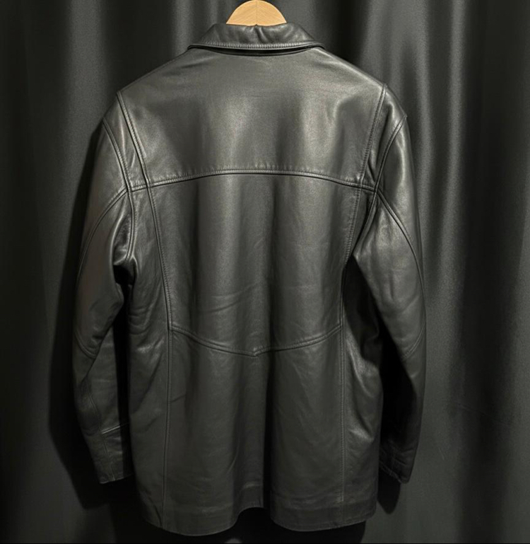 Vintage Siyah Deri Car Coat Hakiki Deri