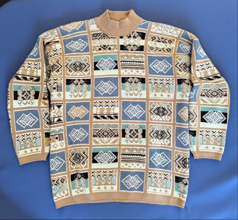 Coogi Tarzı Etnik-Geometrik Desenli Kazak
