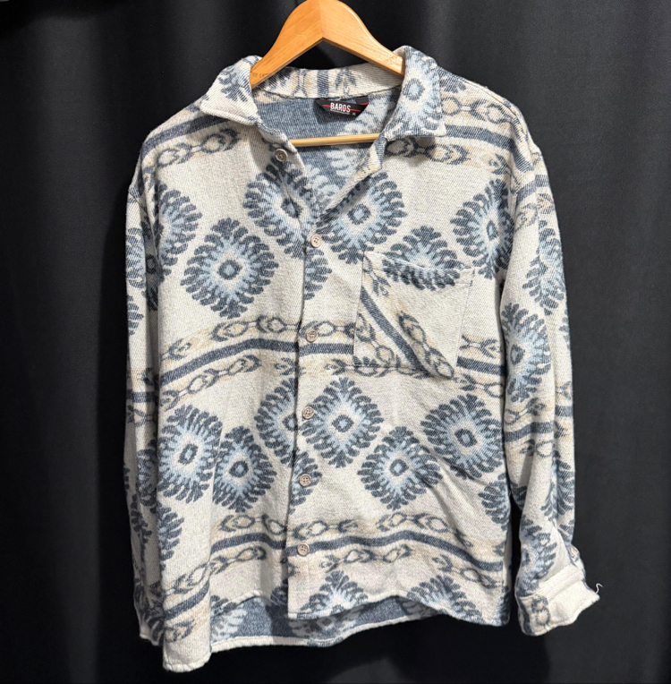 Vintage Dokuma Desenli Oversize Gömlek