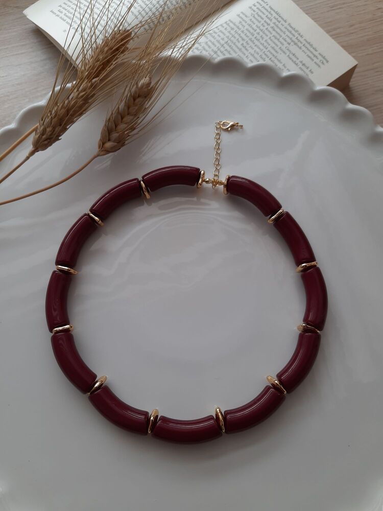 BORDO GOLD DETAYLİ KOLYE