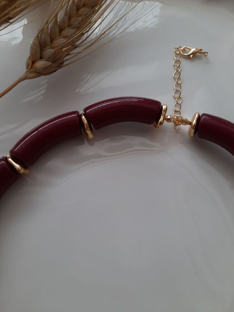 BORDO GOLD DETAYLİ KOLYE