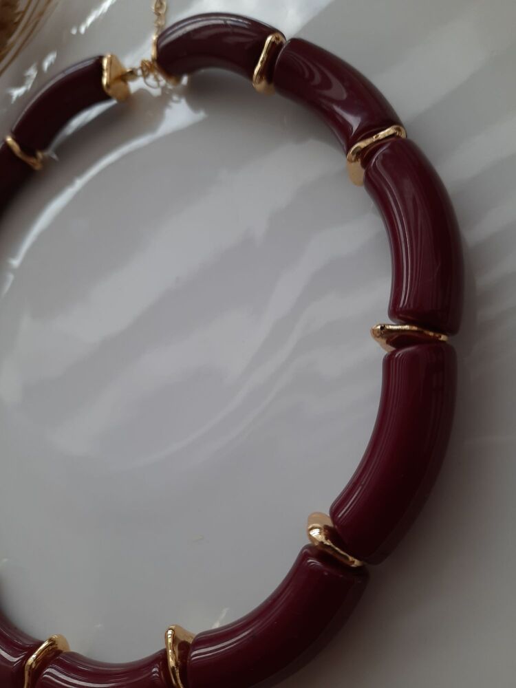 BORDO GOLD DETAYLİ KOLYE