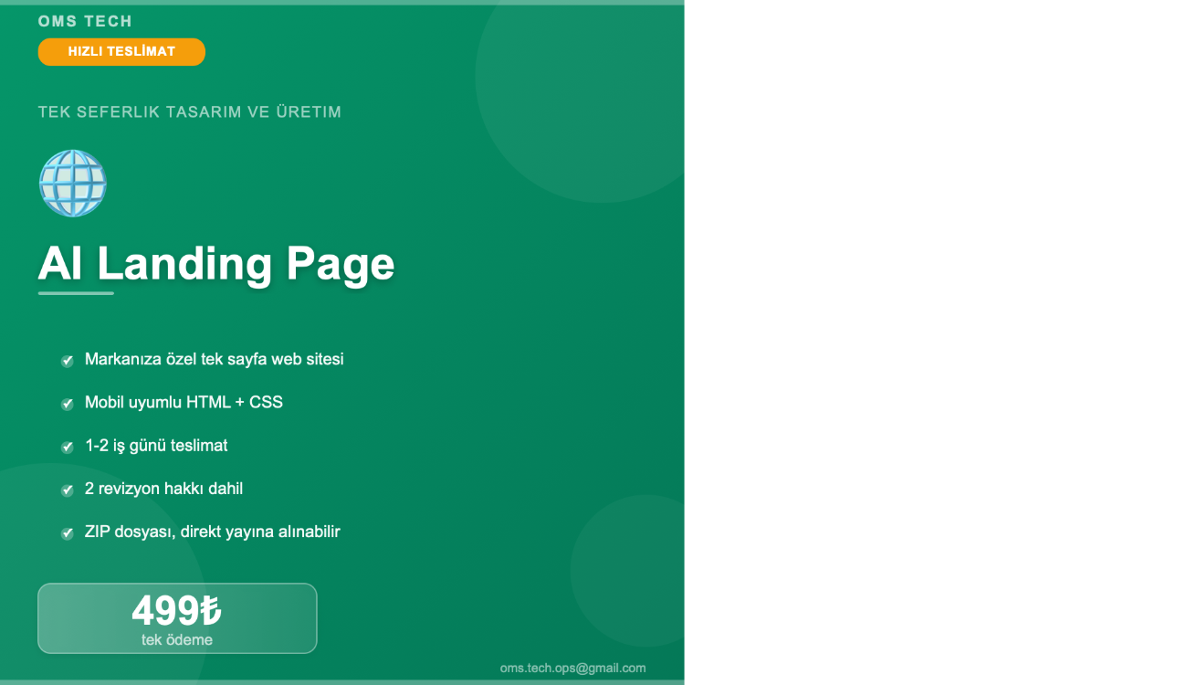 Yapay Zeka ile Landing Page | HTML Hazır Dosya | 499₺